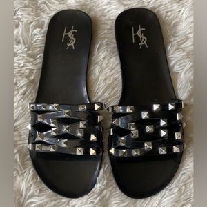 Womens black slides sandals, Size 8